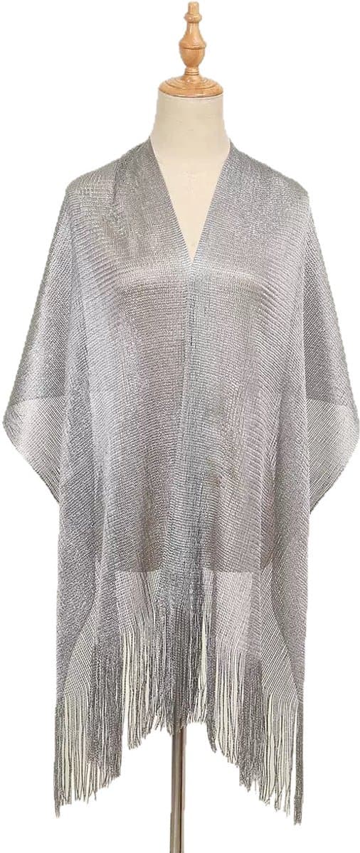 Guldfärgad glansig cape med tofsfåll, perfekt för brudar, bröllopsfester, aftonklänningar och accessoarer.