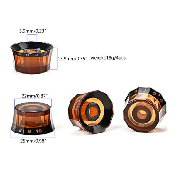 4st Elgitarr Topphatt Rattar Hastighet Volym Ton AMP Effektpedal Kontrollrattar Gitarr Potentiometer Kontrollrattar