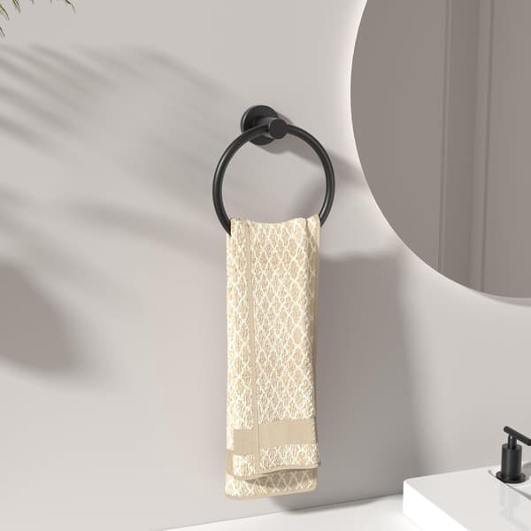 Modern väggmonterad handduksring i rostfritt stål, för badrum, kök och husbil, i svart.