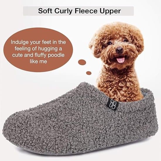 Damtofflor - Fluffig lockig mocka - Med memory foam-sula - För inomhusbruk - Grå - Storlek 40 - 41