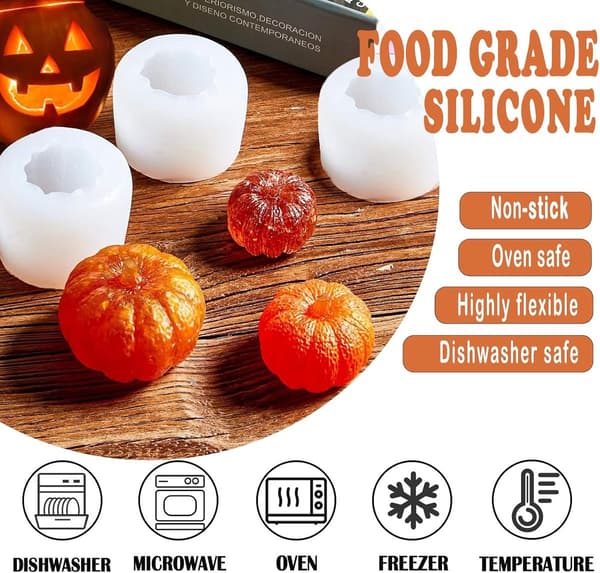 3D Pumpa Silikonformar för Ljus/Tvål, Liten/Mellan/Stor & 3-håls Mini-pumpa, DIY Halloween/Höst