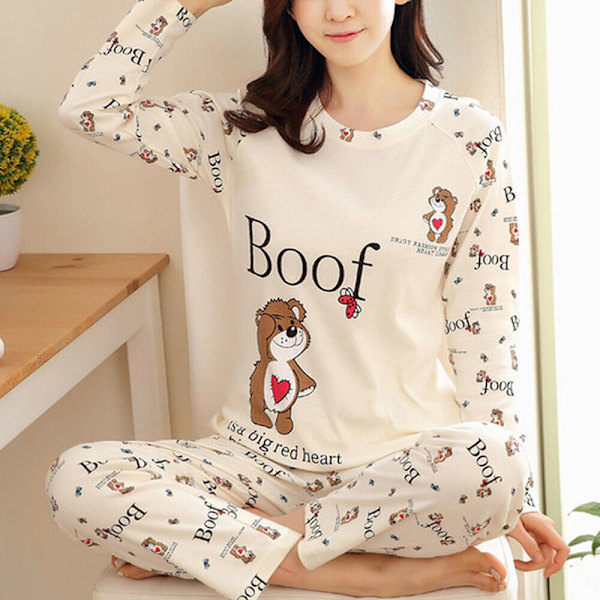 Långärmad pyjamas för dam, 2-delat byxset för dam Nallebjörn Nallebjörn Nallebjörn M