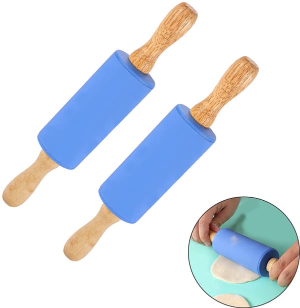 Mini non-stick silikonkavelset (2 delar), 23×4.5×4.5cm, för bakning, fondantpyssel, blå.