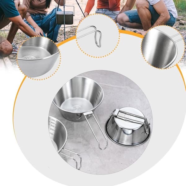 Fällbar campingskål i rostfritt stål (2 delar), 500 ml, lämplig för utomhuspicknick, vandring och grillning, silver.