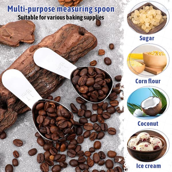 30 ml kaffemåttskedset i rostfritt stål (två delar), för mätning av kaffe, te och proteinpulver, silver