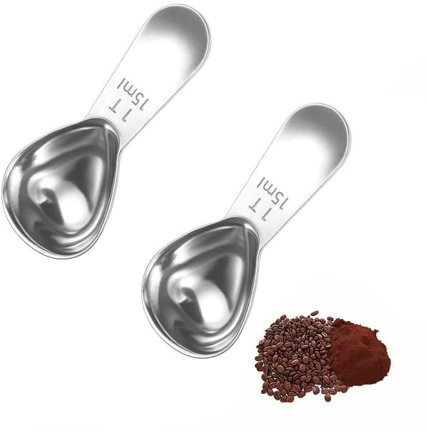 30 ml kaffemåttskedset i rostfritt stål (två delar), för mätning av kaffe, te och proteinpulver, silver