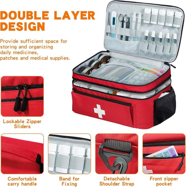 Förvaringsväska för mediciner hemma - Första hjälpen-väska - Polyester - Röd