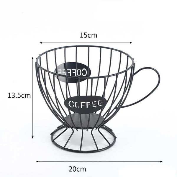 Frukt- och snackskorg formad som en kaffekopp, förvaring för kök och café, svart.