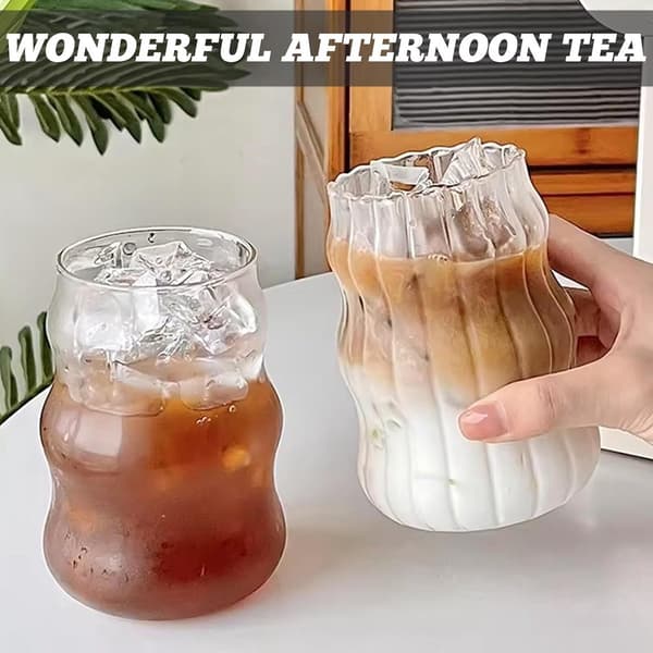 Set med 2 räfflade dricksglas 530 ml för iskaffe och cocktails