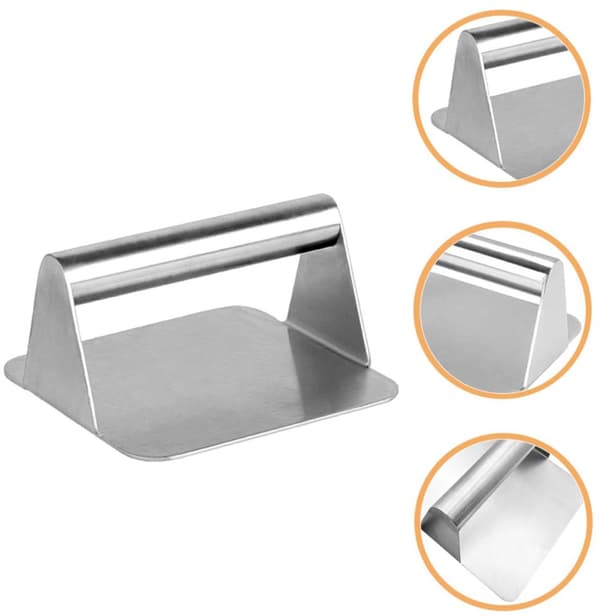 Fyrkantig hamburgarform i rostfritt stål, 15×14×7cm, för hemlagade grillbiffar, silver.
