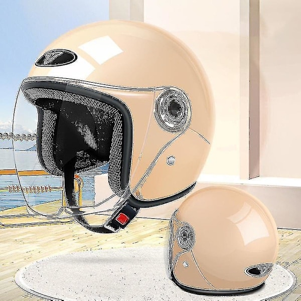 Elektrisk fordonshjälm för vuxna, säkerhetshjälm för skoter, cykel och motorcykel, skyddshuva, beige