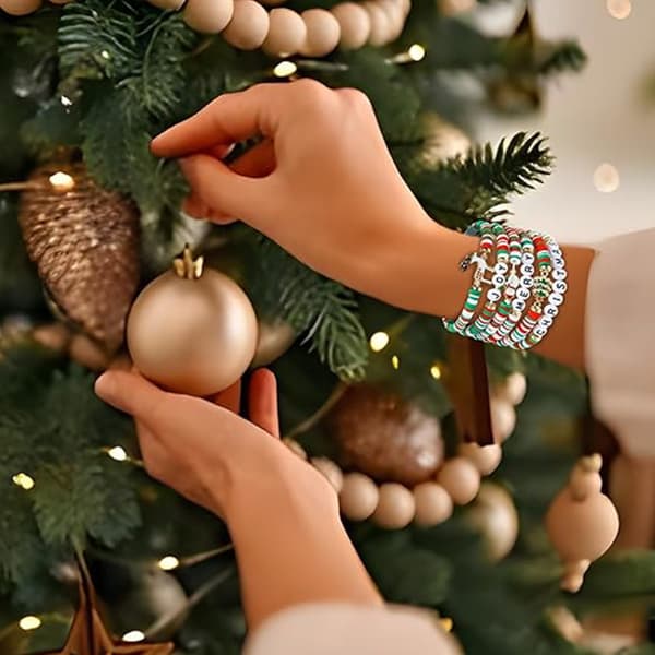 6-pack jularmband - glada stapelbara armband i godisstilsdesign - för kvinnor och tonåringar - perfekt julklapp