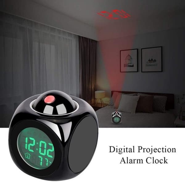 Digital LED-projektionsväckarklocka med röstfunktion och temperaturvisning för sovrummet
