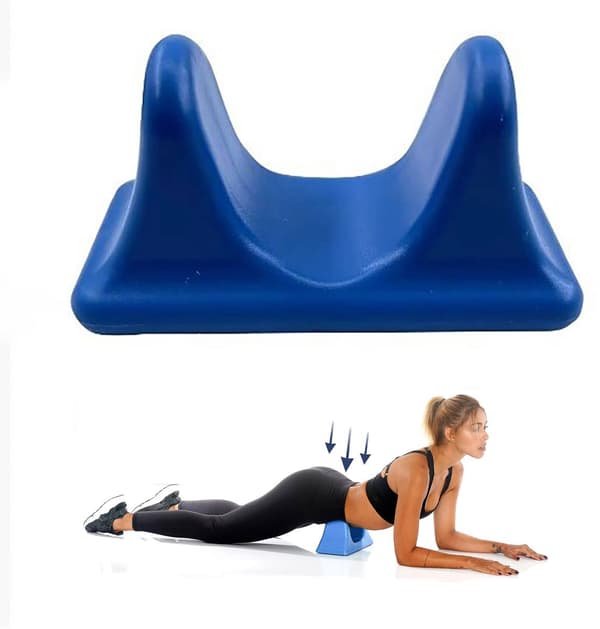 Psoas major och höftböjarmassager för att lindra spänningar i nedre ryggmusklerna (blå)