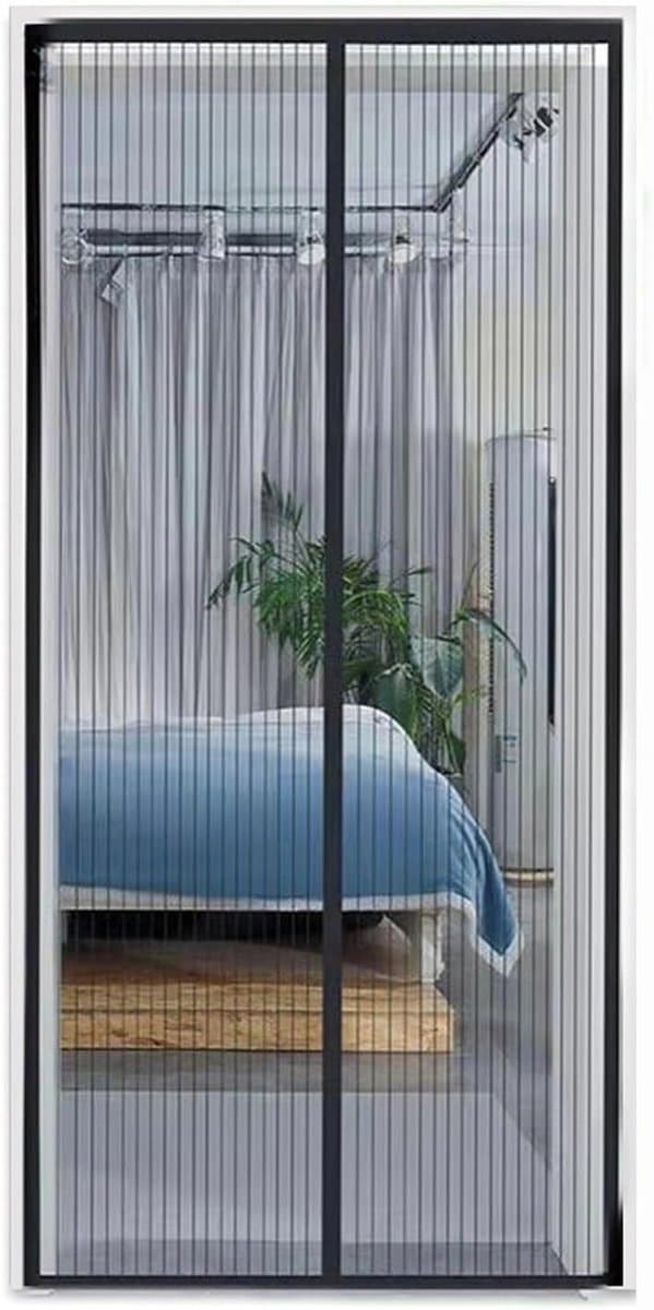 Magnetisk flugsäker gardin, 210×90cm, Kardborre, svart