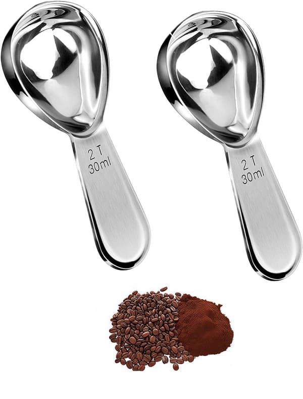 30 ml kaffemåttskedset i rostfritt stål (två delar), för mätning av kaffe, te och proteinpulver, silver