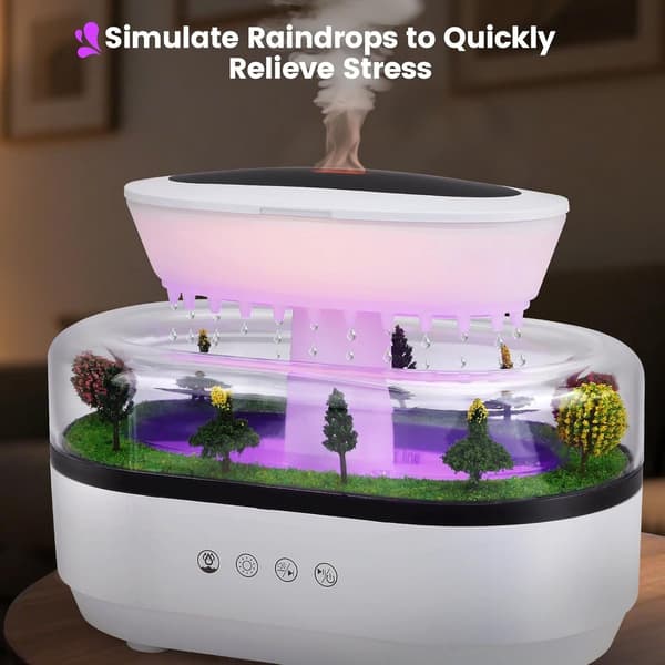 Regnluftfuktare - Aromadiffuser - Avkopplande Atmosfär - 7 Färger LED - 250 ml - Vit