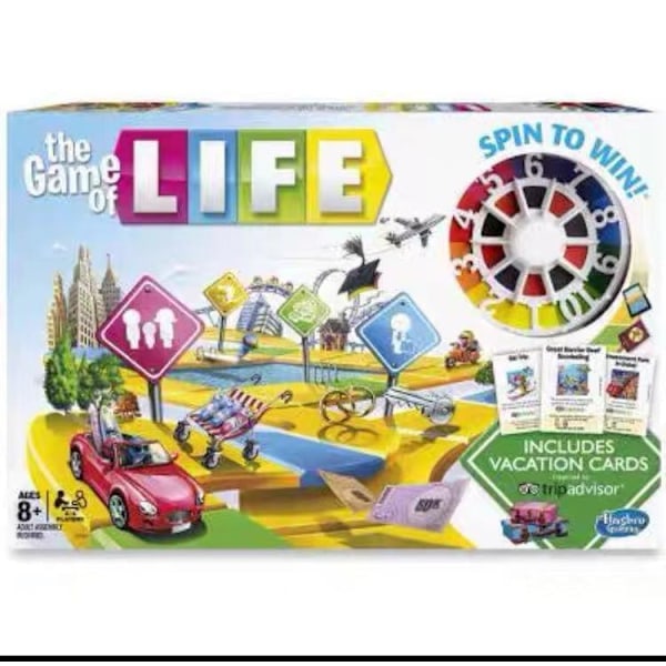 The Game of Life, Familjespel för 2 till 4 spelare, För barn från 8 år och uppåt, Inkluderar färgade pinnar