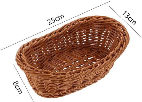 Oval vävd förvaringskorg, 25×15×8cm, för bordsförvaring av bröd och ägg, brun.