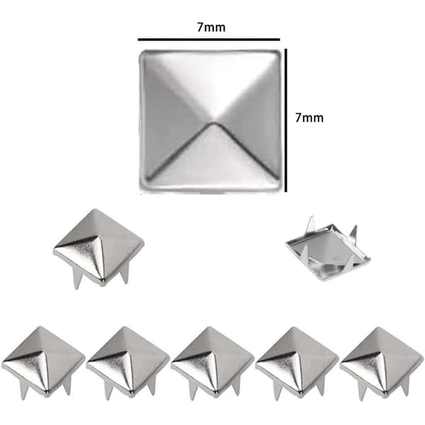 200 Silverfärgade 7mm Pyramidnitar - Lämpliga för Väskor, Bälten, Kläder, Skor DIY - Punkstil - Silver