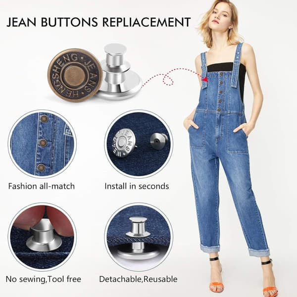 Jeansknappar - Justerbara metallknappar för jeans, kläder