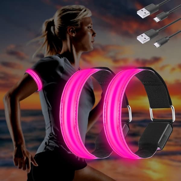 LED reflekterande säkerhetsarmband, 2-pack, USB-uppladdningsbara, flera färger.