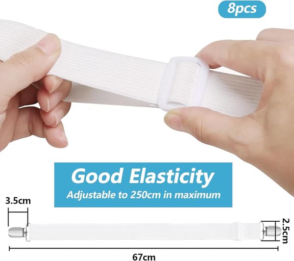 Justerbar lakan- och påslakansfästkedja, 8-pack, 70-230 cm, vit.