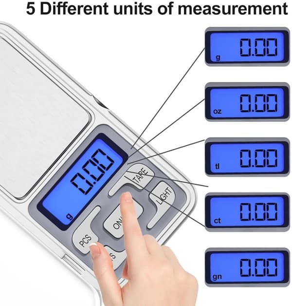 Miniprecisionsköksvåg, 0,01-500g, LED digital display, tareringsfunktion.