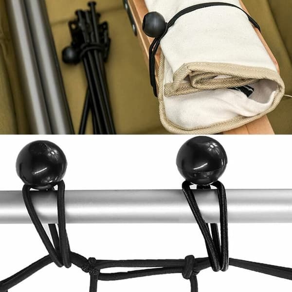 Förpackning med 20 elastiska band på 15 cm, idealiska för att säkra tält, segel, väskor, studsmattor och mer.