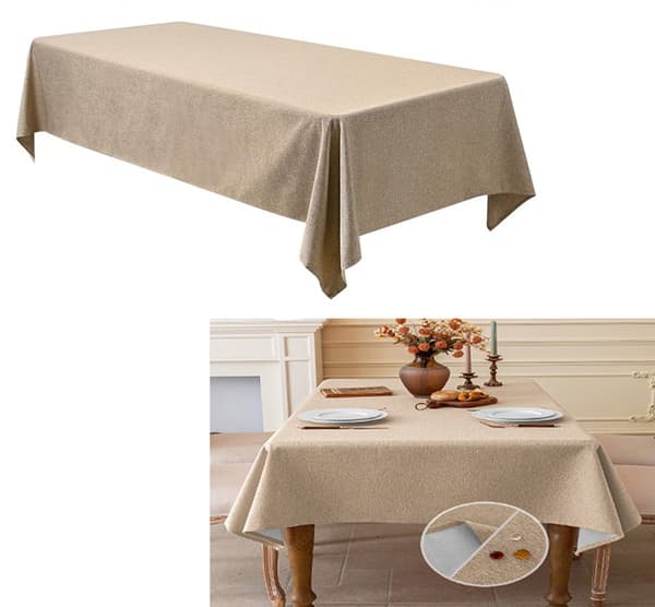 Vattentät bordsduk i imiterat linne, 120×120cm, för fester, bröllop och picknick, khaki.