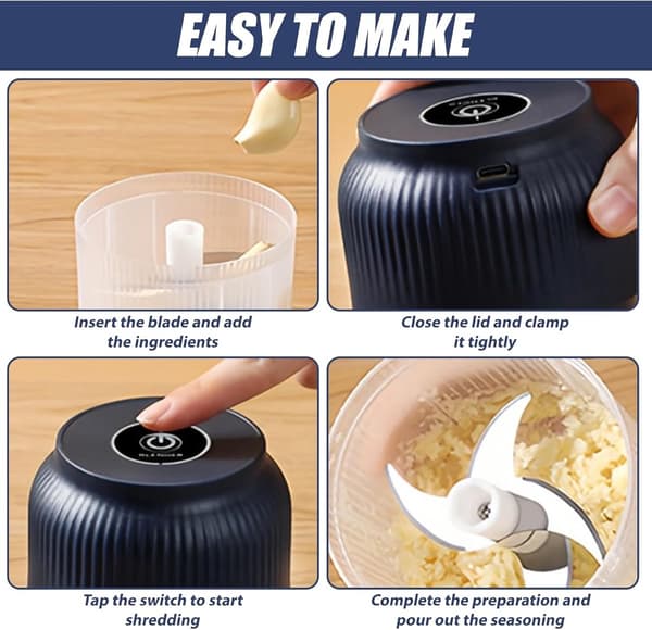 Sladdlös USB Mini Elektrisk Hackare, 300 ml, för köksvitlök, lök, grönsaker & nötter