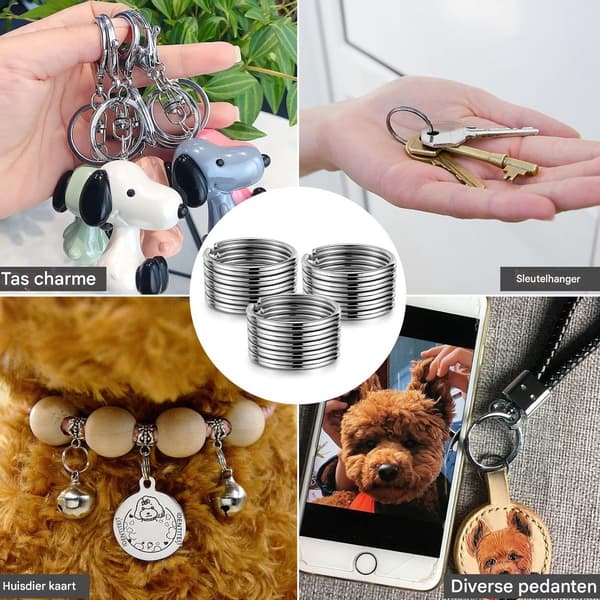 50-pack metallöppna nyckelringar, DIY husdjurstaggar, 20mm, silver