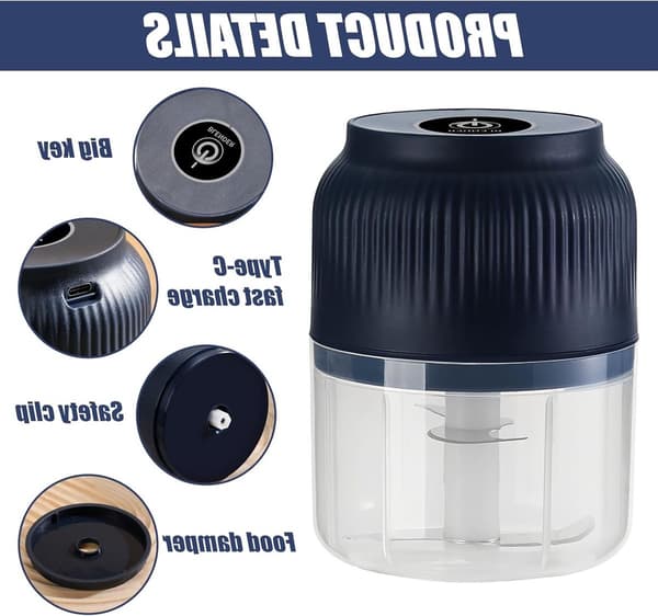 Sladdlös USB Mini Elektrisk Hackare, 300 ml, för köksvitlök, lök, grönsaker & nötter