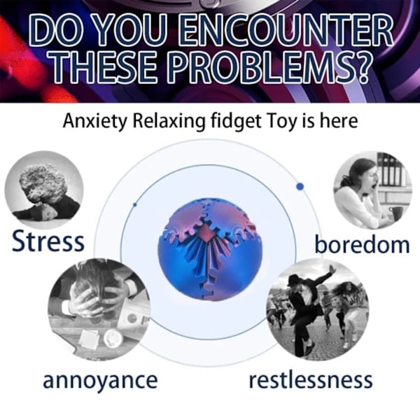 Snurrboll Fidget, 3D-printad snurrboll fidgetleksak perfekt för stress, för stress- och ångestlindring (10,5 cm) Blå