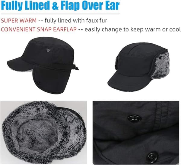 Unisex vintermössa - med öronlappar - fleecematerial - varm och bekväm - blå
