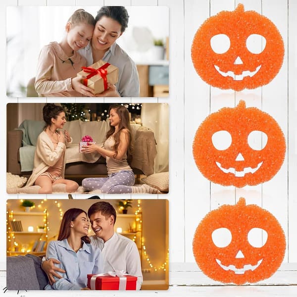 Halloween Pumpa Orange Dubbelsidig Skrubbsvamp (Repfri), Multifunktionell för Diskning, Kök/Badrumsrengöring