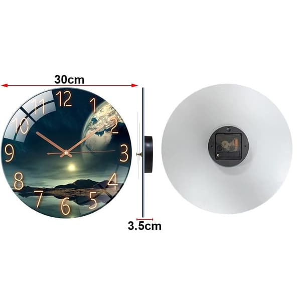Glasväggklocka - 30 cm Tyst, Icke-tickande Rund Väggklocka - Lämplig för Vardagsrum, Sovrum, Hall, Kontor (Grön)