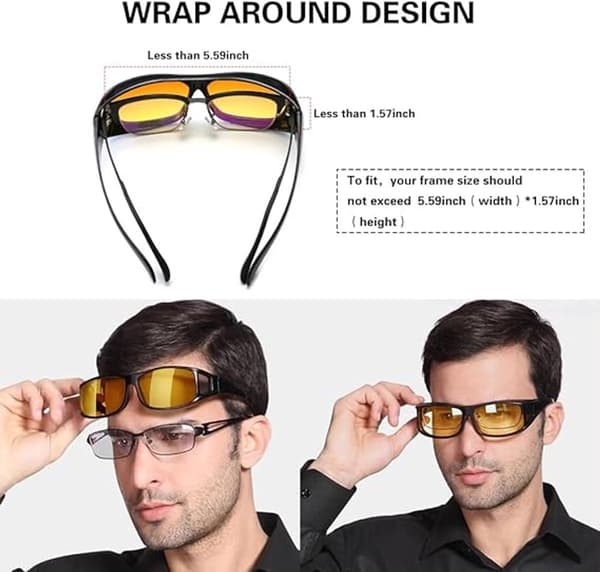 Unisex Fit-Over glasögon för mörkerkörning/blått ljus för bil och dator, gula linser