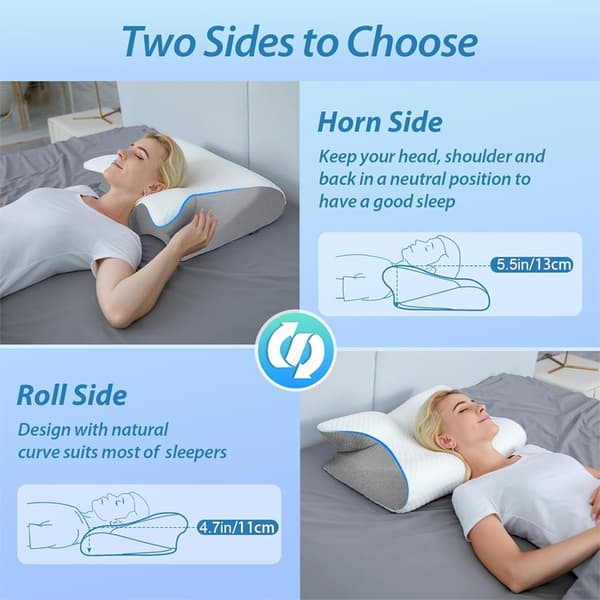 2-i-1 Ergonomisk Nackkudde, Ortopedisk Kudde, Memory Foam-kudde för Rygg-, Sido- och Magsovare (Grå)