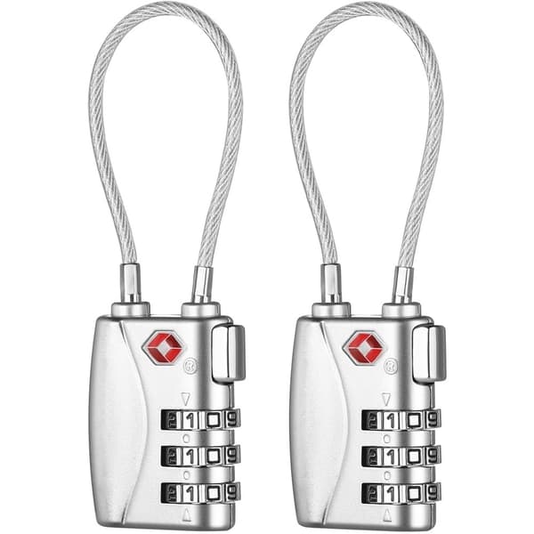 TSA-godkända bagagelås - 2-pack med flexibel kabel och kombinationslås för resväskor och ryggsäckar