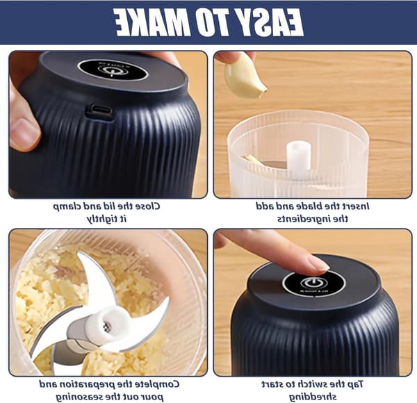 Sladdlös USB Mini Elektrisk Hackare, 300 ml, för köksvitlök, lök, grönsaker & nötter