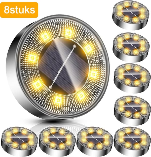LED Solarlampor för Mark - (8 stycken) Varmvitt Rostfritt Stål - IP68 Vattentät