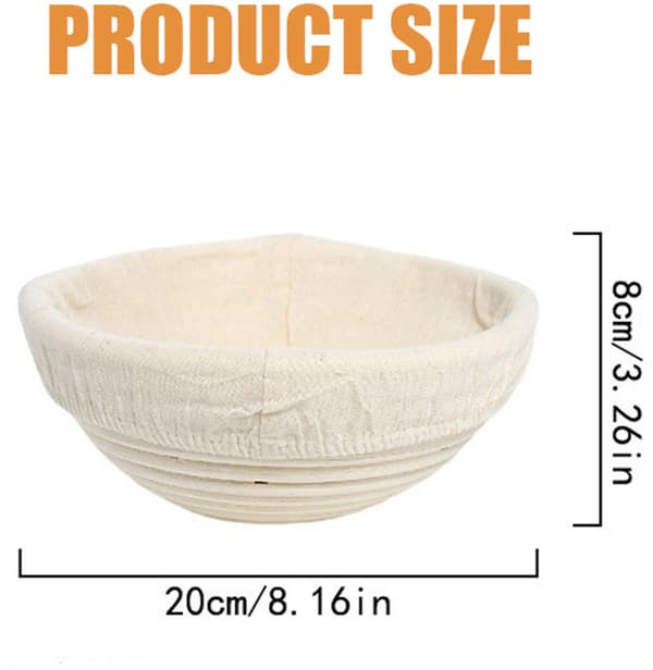 Oval flätad jäskorg i rotting (2 delar), för bakning, 21×8×14cm, med foder, beige.