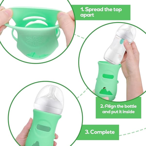 3-delars set med BPA-fria silikonöverdrag för nappflaskor med skyddslock, halkfria/stötsäkra