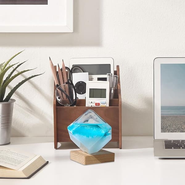 Water Cube Stormglas väderstation med bas, dekorativ barometer för skrivbordet
