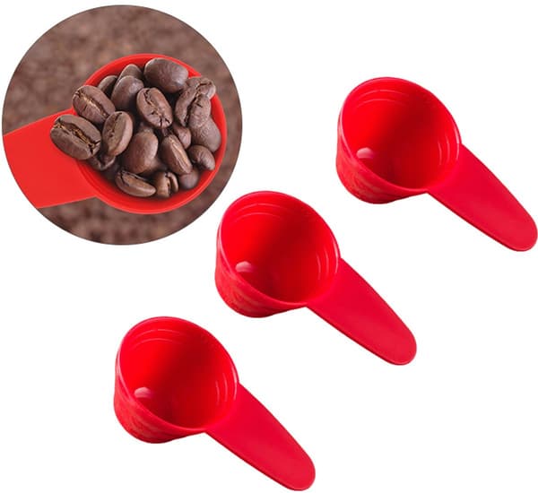 Tredelat måttskedset med graderingar, 9,3×5 cm, för mätning av kaffe, kryddor och mjöl, vit.