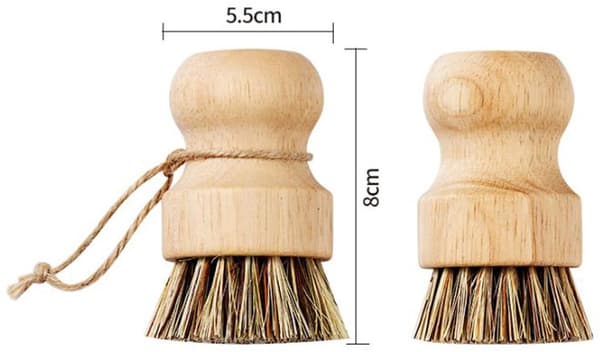 Mini diskborste i bambu med hängrep, för diskning av grytor, stekpannor, grönsaker och diskhoar, beige.