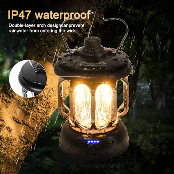 LED Vintage USB Laddningsbar Campinglampa Dimbar Varmvit