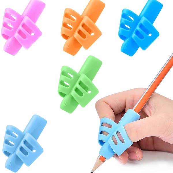 10-delars skrivset - Ergonomisk fingerguide - För barnpennor (Grön, Rosa, Mörkblå, Ljusblå, Orange)