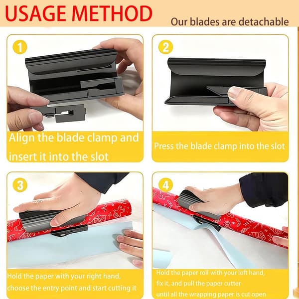 Presentinslagspapperskärare (2 delar) med 4 blad, för handgjord presentklippning, miljövänlig.